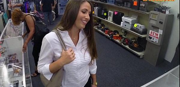  Hot babe trying to pawn a horn she stole then got pounded